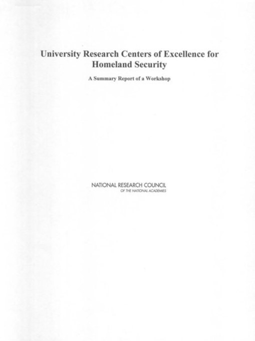 Cover image for University Research Centers of Excellence for Homeland Security